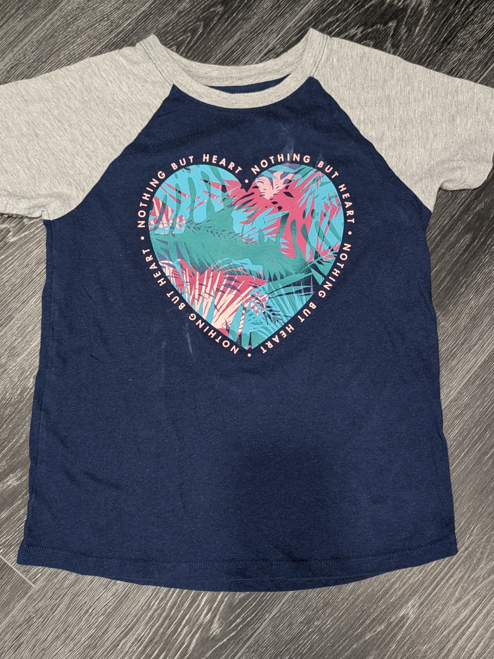 Kids Navy Raglan Tee with Tropical Heart Graphic